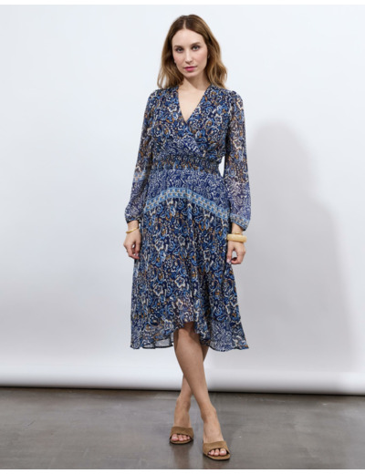 Robe midi imprimée BLEU