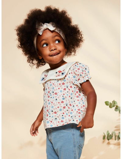 Blouse écru fleuri