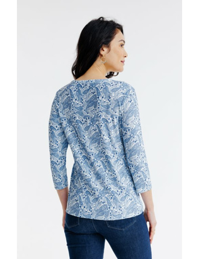 Tee-shirt imprimé col mao et poches