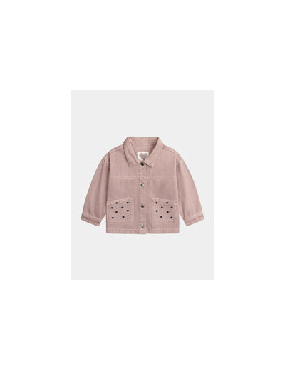 Veste rose à broderies cœur pour fille