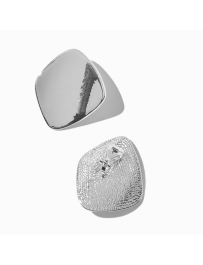 Boucles d’oreilles à clip carrées plates décalées couleur argentée