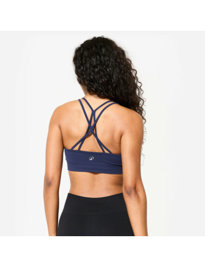 Brassière bretelles croisées maintien léger Femme, Bleu foncé