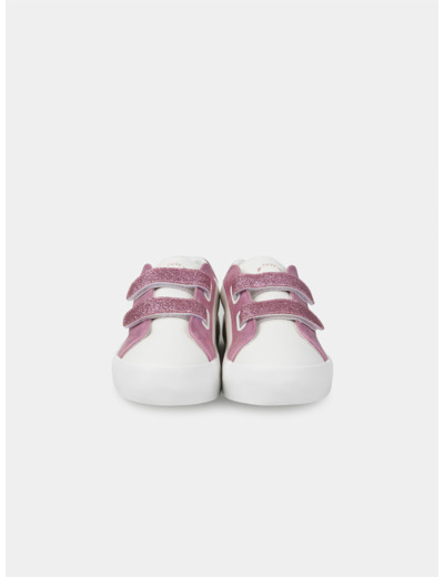 Basket blanche avec patch étoile et sratch rose pailleté Fille