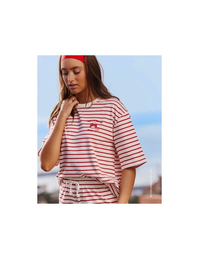 T-shirt marinière en jersey épais avec broderie Hello Kitty