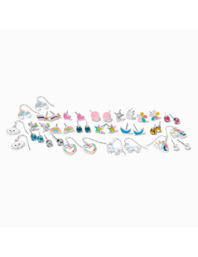 Boucles d’oreilles licorne arc-en-ciel - Lot de 20