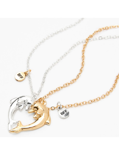 Colliers dauphins cœur fendu en deux best friends - Lot de 2