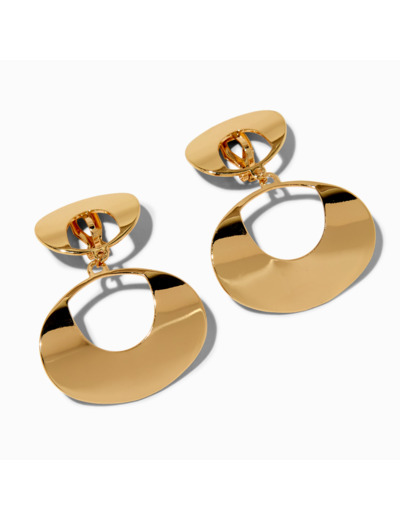 Pendantes à clip disque ovale double couleur dorée