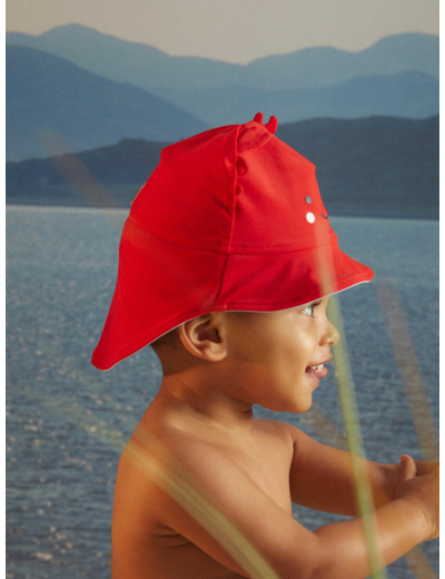 Chapeau de bain anti-UV rouge réversible à animation pinces 3D