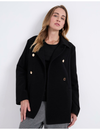 Manteau court uni NOIR Femme