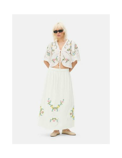 Jupe mi-longue à motif floral brodé
