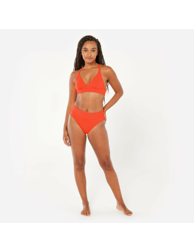Bas de maillot culotte haute texturé surf Femme - Nora orange fluo