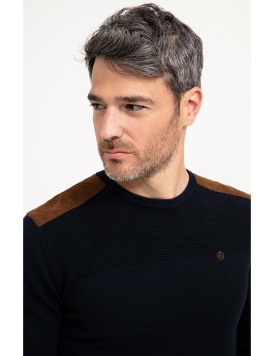 Pull col rond uni suede