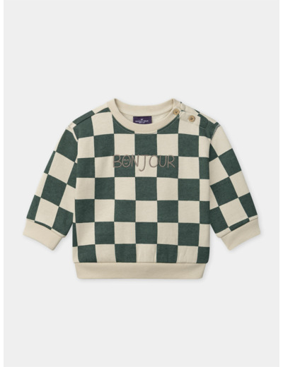 Ensemble sweat à carreaux écru et vert avec legging marron Bébé Garçon