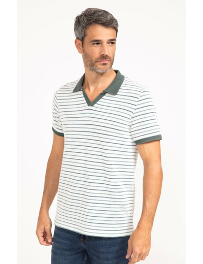 Pull col polo manches courtes Olive