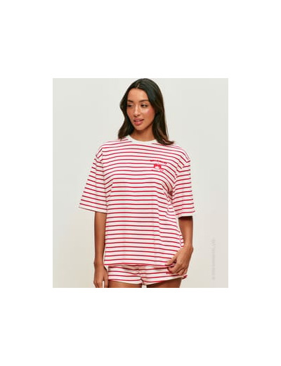 T-shirt marinière en jersey épais avec broderie Hello Kitty