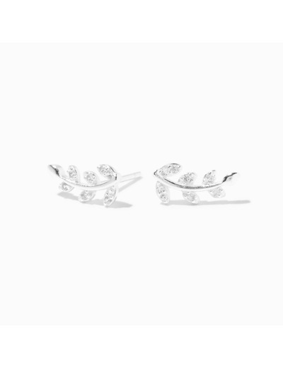 Clous d’oreilles en forme de feuille en zircon cubique et argent C LUXE by Claire’s