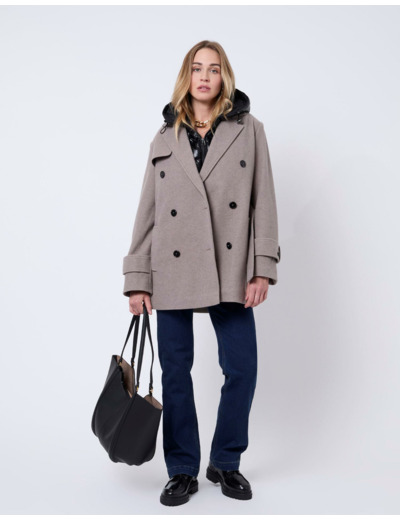 Manteau court uni TAUPE Femme
