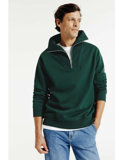 Sweat col camionneur zippé - Vert