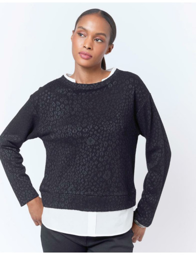 Top manches longues bi-matière bicolore NOIR Femme