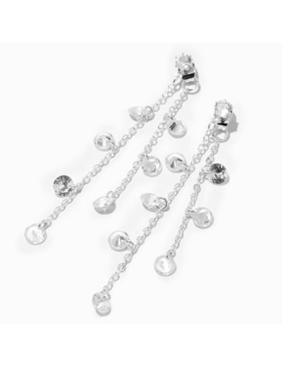 Pendantes linéaires 6,5 cm confettis en zircon cubique d'imitation devant-derrière couleur argentée
