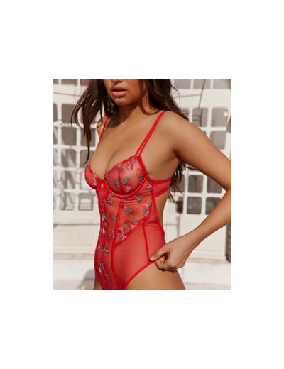 Body corbeille en mesh brodé de motif fraises
