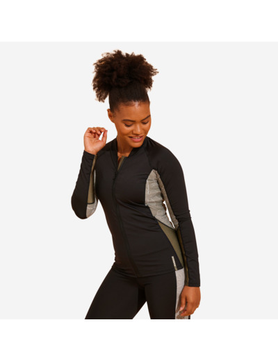 Tee shirt zippé manches longes femme aquagym aquabike lia kaki