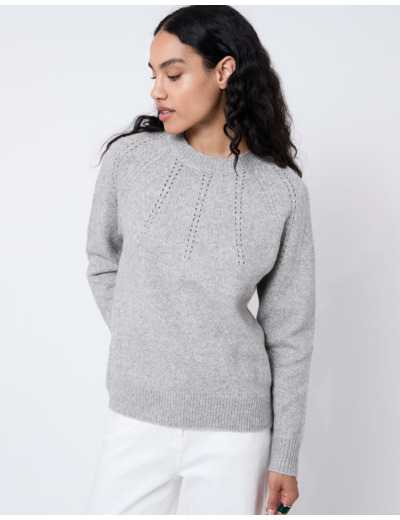 Pull épais en mélange laine chiné GRIS Femme
