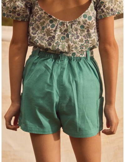 Short coton lin ceinture
