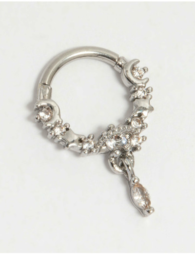 Surgical Steel Cubic Zirconia Celestial Drop Clicker Ring