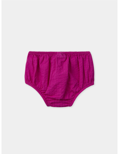 Robe et bloomer rose fuschia à broderies fleuries à bretelles Bébé Fille
