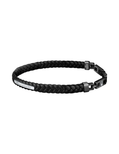 Bracelet Homme Recycled Leather Argenté, Noir