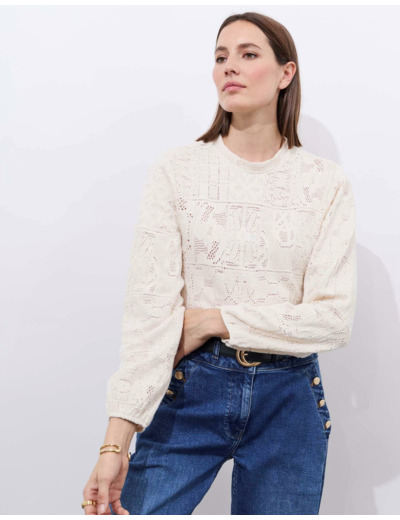 Top manches longues uni ECRU Femme