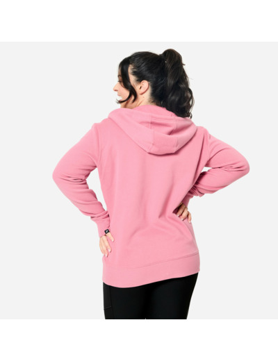 Sweat zippé fitness en molleton femme, vieux rose