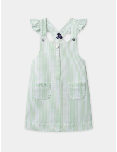 Robe salopette à rayures vertes en jean denim Fille