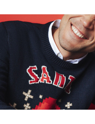 Pull de Noël "santa crew" col rond - Bleu foncé