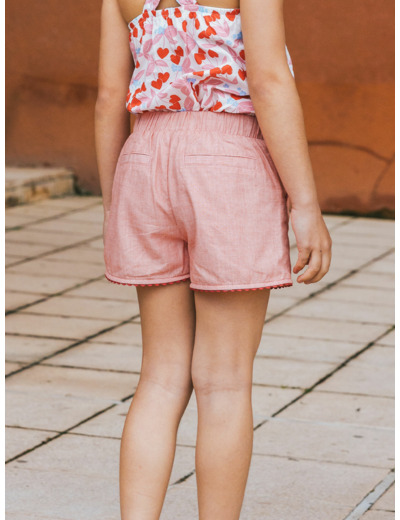 Short chambray rouge