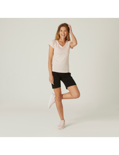 Short droit Fitness Femme avec poches - 500 Noir