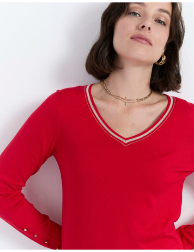Pull fin uni ROUGE Femme