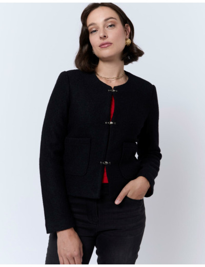 Veste courte contenant de la laine unie NOIR Femme
