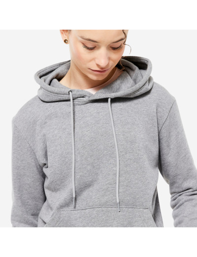Sweat à capuche en coton fitness femme, gris