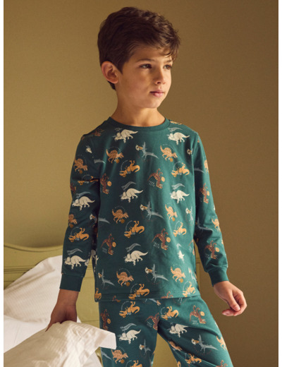 Pyjama vert foncé imprimé dinosaures Garçon