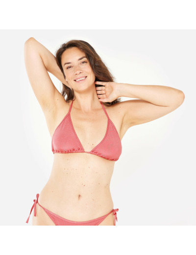 Haut de maillot de bain femme triangle coulissant mae côtelé rose