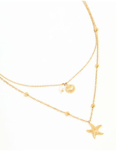 Waterproof Gold Plated Stainless Steel Star & Shell Layered Necklace