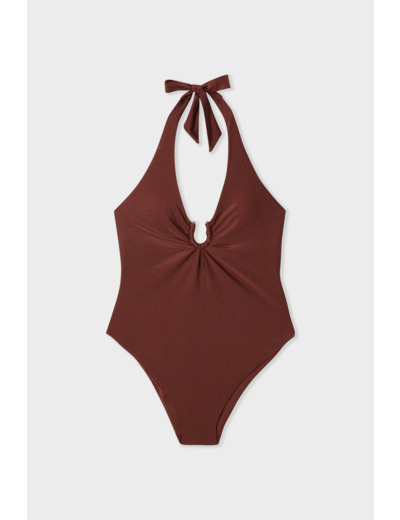 Maillot de bain 1 pièce satiné avec détail bijou,Maillot de bain 1 pièce satiné avec détail bijou;${refinementColor}