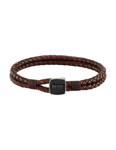 Bracelet cordon Homme Seal Argenté, Marron