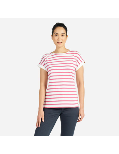 T-shirt manches courtes - marinière de voile sailing 100 femme ecru rose