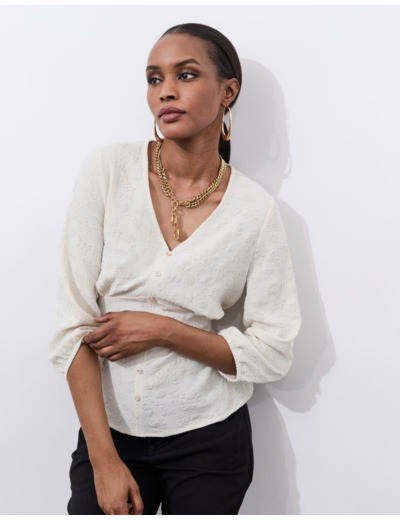Blouse manches 3/4 unie ECRU Femme