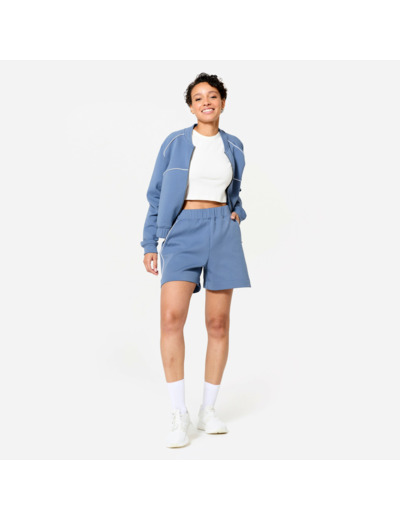 Short fitness ample, femme, bleu et blanc
