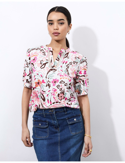 Top manches courtes imprimé BLANC Femme