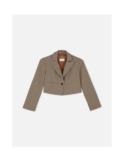 Blazer court à carreaux et boutonnage simple